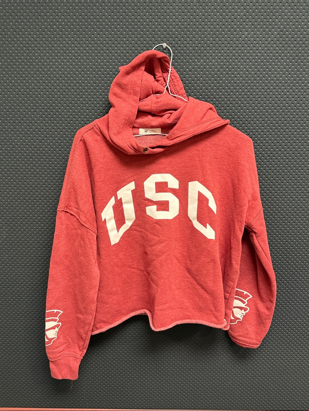47 USC Red Cropped Hoodie with Printed Logo